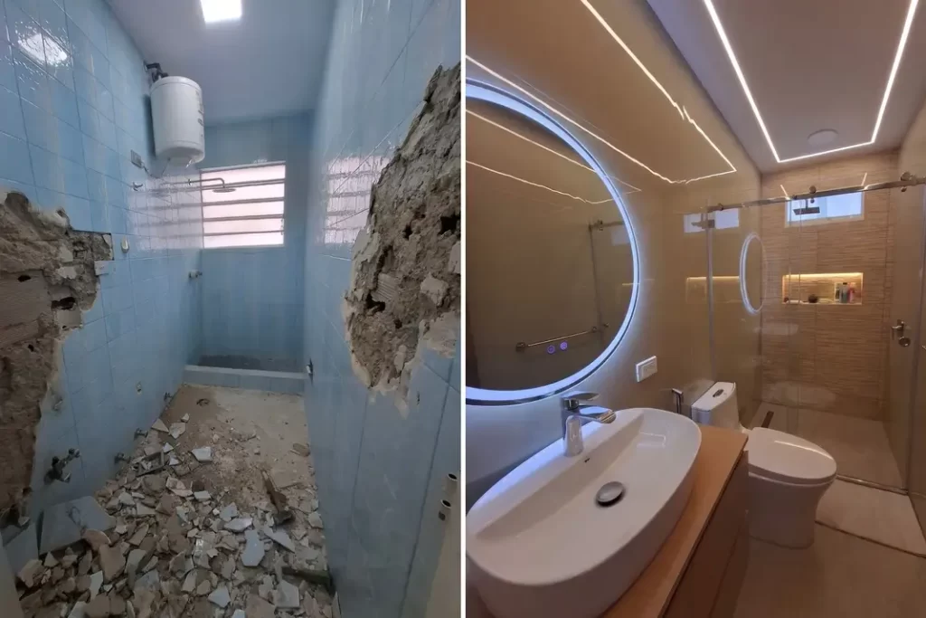 Antes y después de remodelación de baño en Caracas, Venezuela: de demolición a acabados de lujo